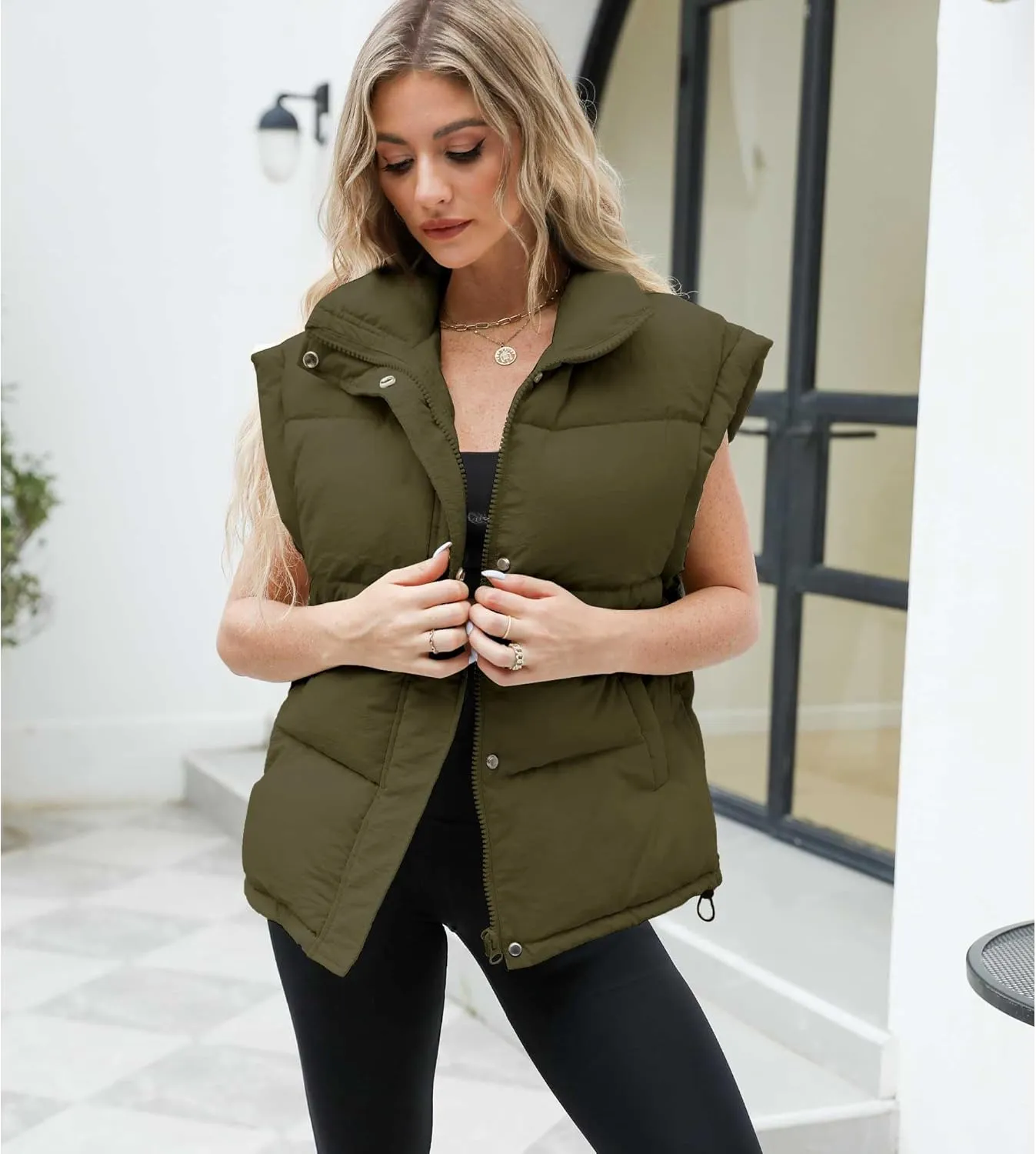 Ainangua Women's Puffer Vest Stand Collar Zipper Sleeveless Jackets Winter Lightweight Vests Warm Padded Jacket Coat