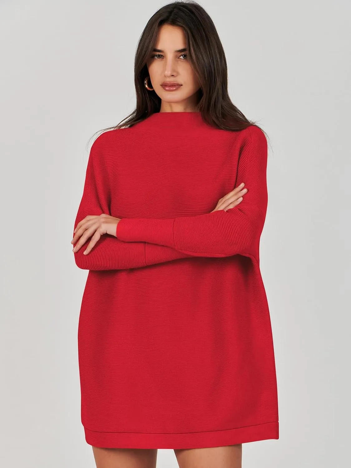 ANRABESS Women Oversized Casual Loose Turtleneck Long Sleeve Slouchy Baggy Knit Tunic Sweaters Pullover 2024 Fall Outfits