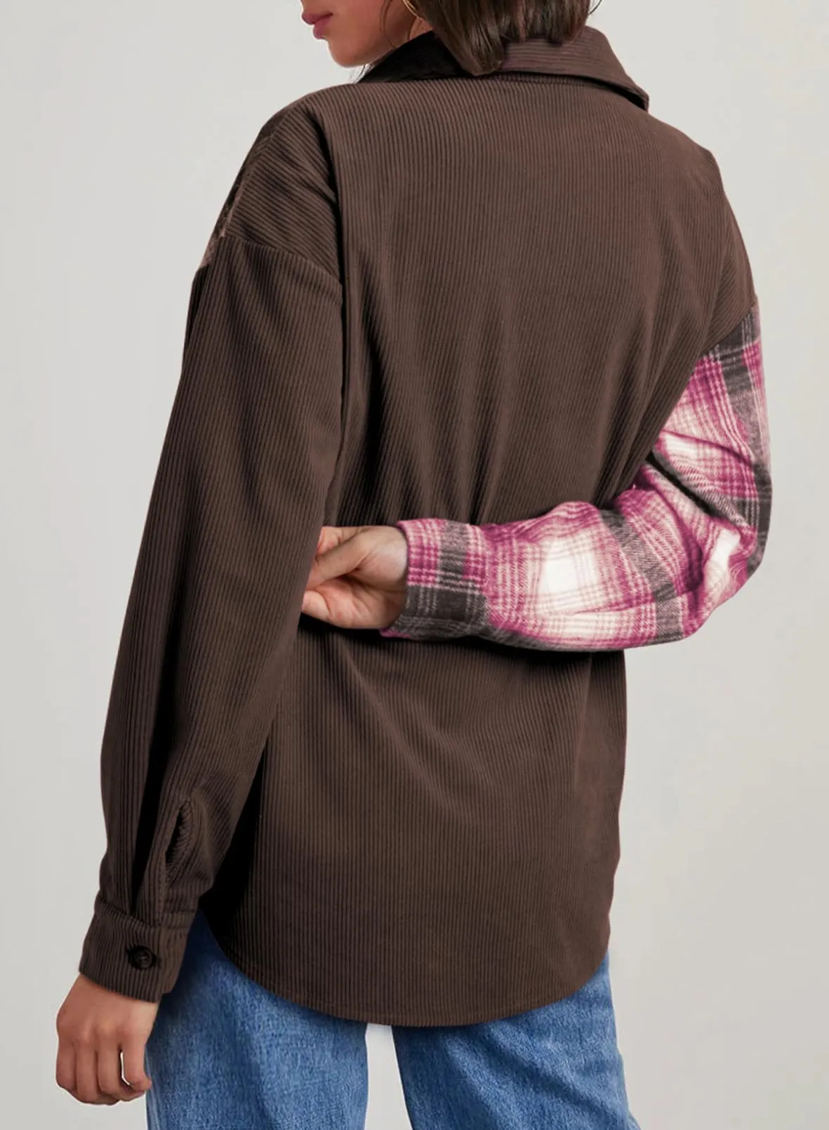 Astylish Women's Color Block Corduroy Shirts Long Sleeve Button Down Boyfriend Blouses Tops