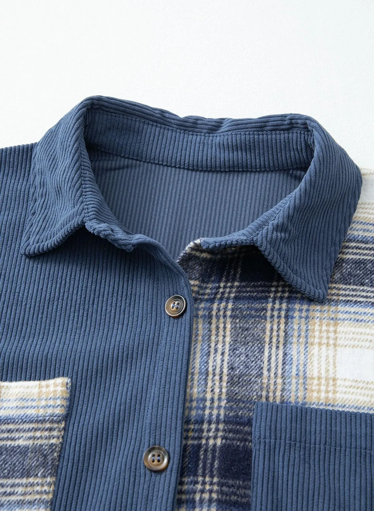 Astylish Women's Color Block Corduroy Shirts Long Sleeve Button Down Boyfriend Blouses Tops