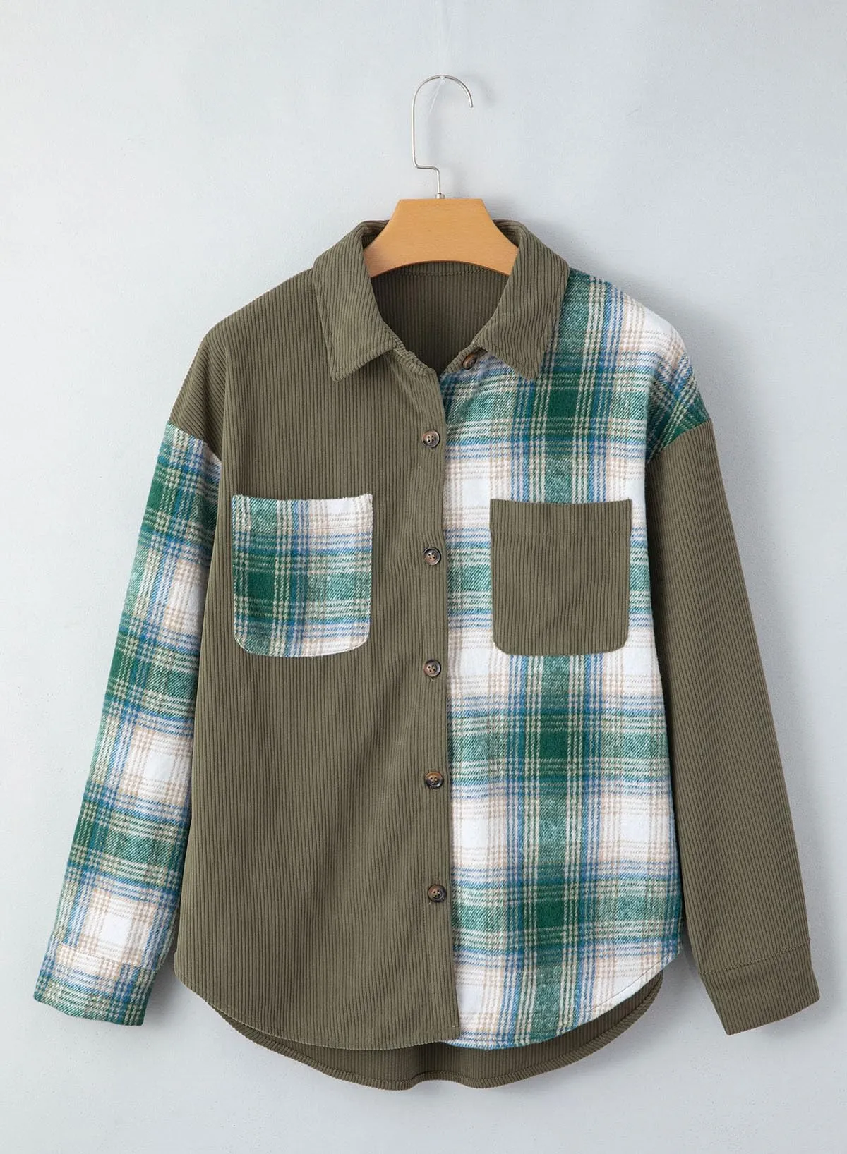Astylish Women's Color Block Corduroy Shirts Long Sleeve Button Down Boyfriend Blouses Tops