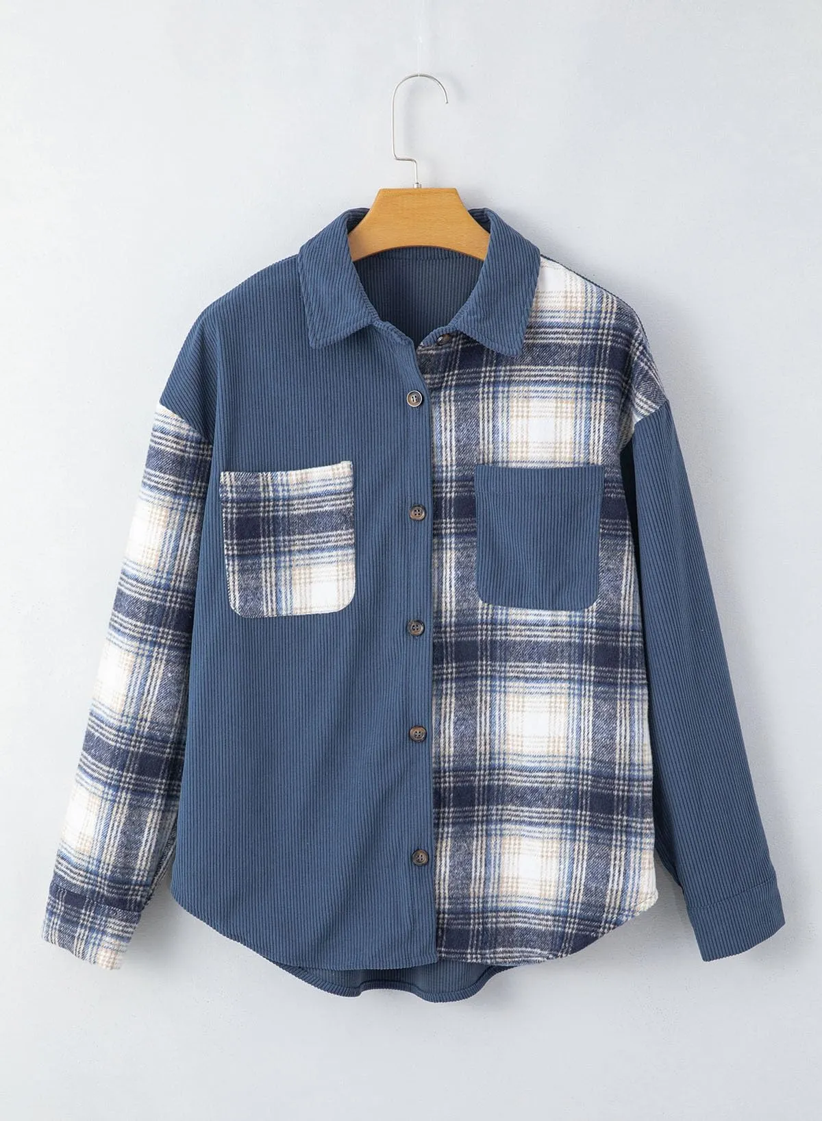 Astylish Women's Color Block Corduroy Shirts Long Sleeve Button Down Boyfriend Blouses Tops