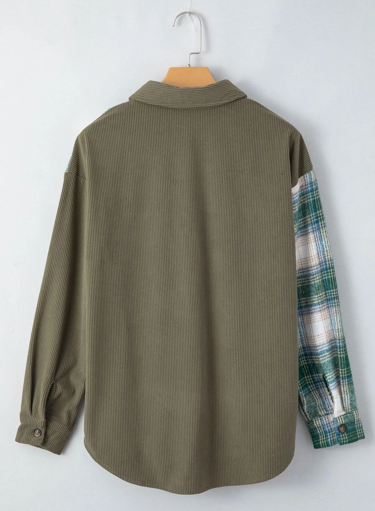Astylish Women's Color Block Corduroy Shirts Long Sleeve Button Down Boyfriend Blouses Tops