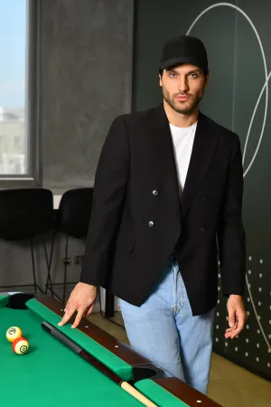 Black Double-Breasted Blazer – Unique V-Cut Precision for Elevated Style Online UAE