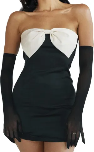 Cantonwalker Womens Satin Strapless Side Slit Stretch Bodycon Party Mini Dresses