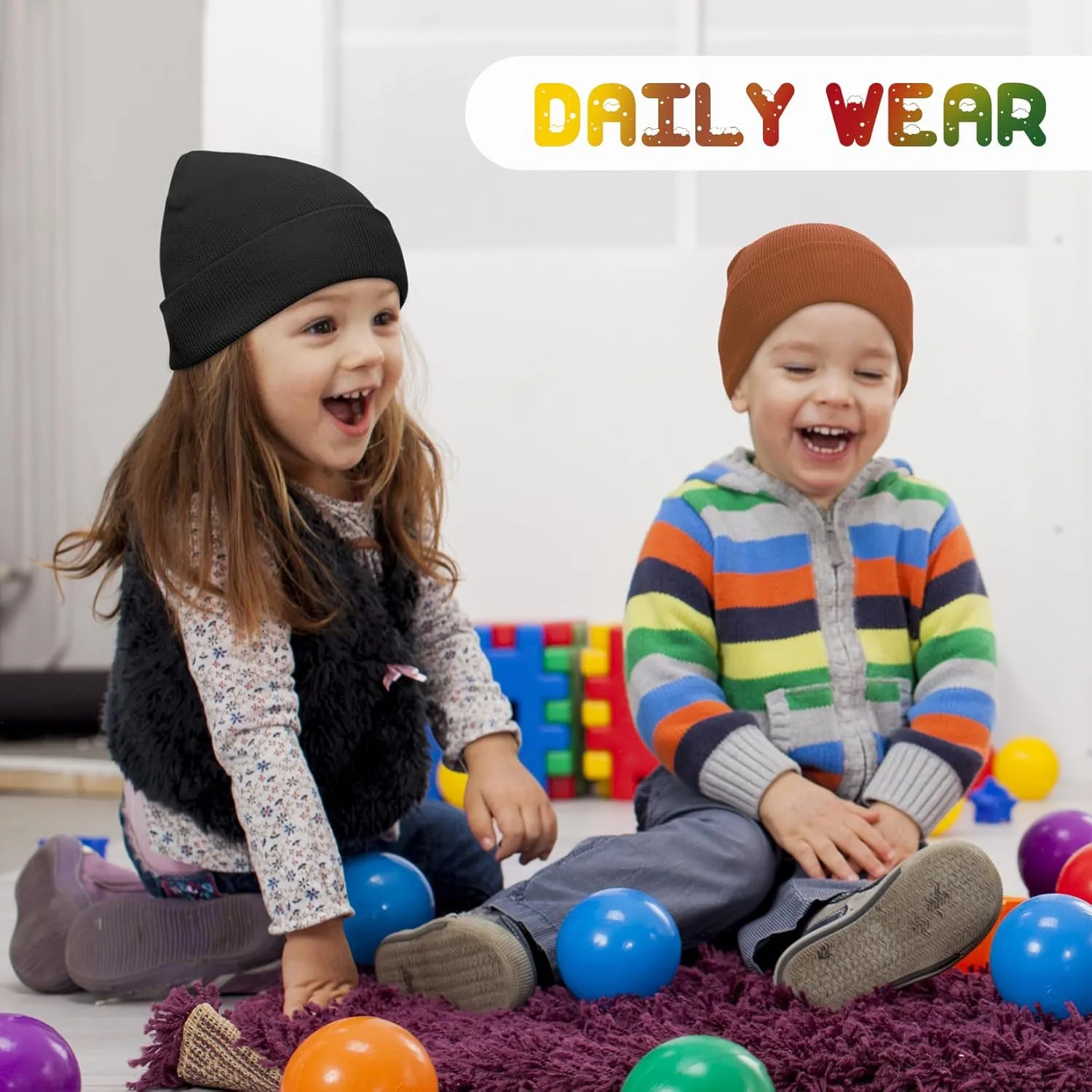 Century Star Kid's Winter Knit Beanie Hats Boys Girls Soft Cozy Baggy Slouchy Beanie Toddlers Youth Hip-hop Skull Cap
