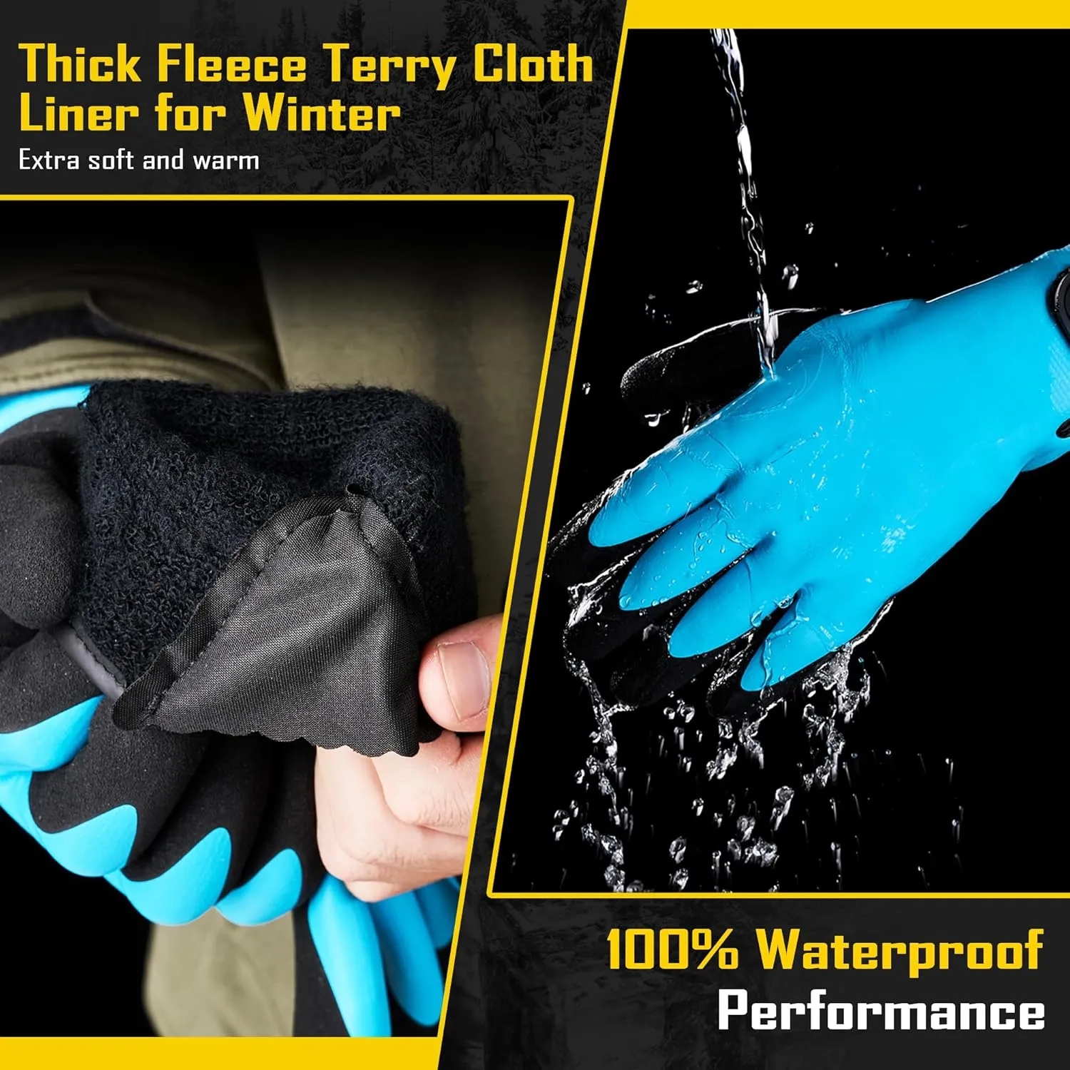 COOLJOB Thermal Warm Winter Work Gloves with Grip, Rubber Coated Touchscreen Waterproof Freezer Gloves for Warehouse, 1 Pair