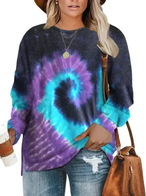DOLNINE Plus-Size Sweatshirts for Women Casual Tops Side Slit Pullovers Shirts