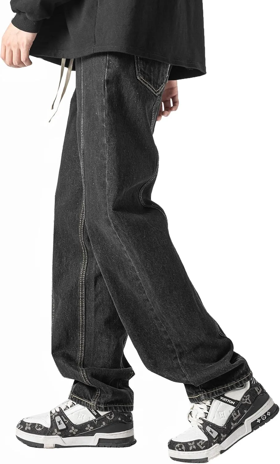 DOSLAVIDA Men's Regular Fit Straight Leg Jeans Casual Drawstring Elastic Waist Denim Pants Lightweight Carpenter Jean