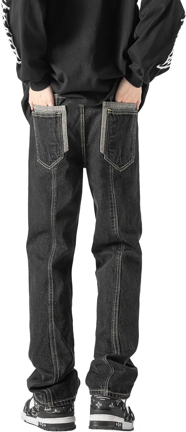 DOSLAVIDA Men's Regular Fit Straight Leg Jeans Casual Drawstring Elastic Waist Denim Pants Lightweight Carpenter Jean