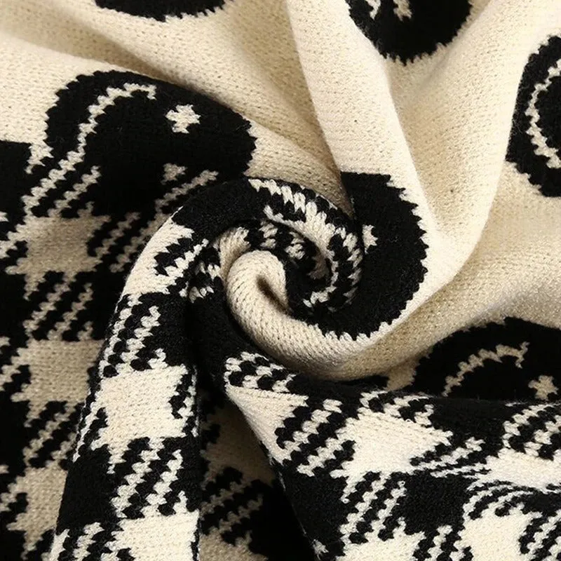 Double-sided Knitted Smiley Face Print Winter Shawl Scarfs