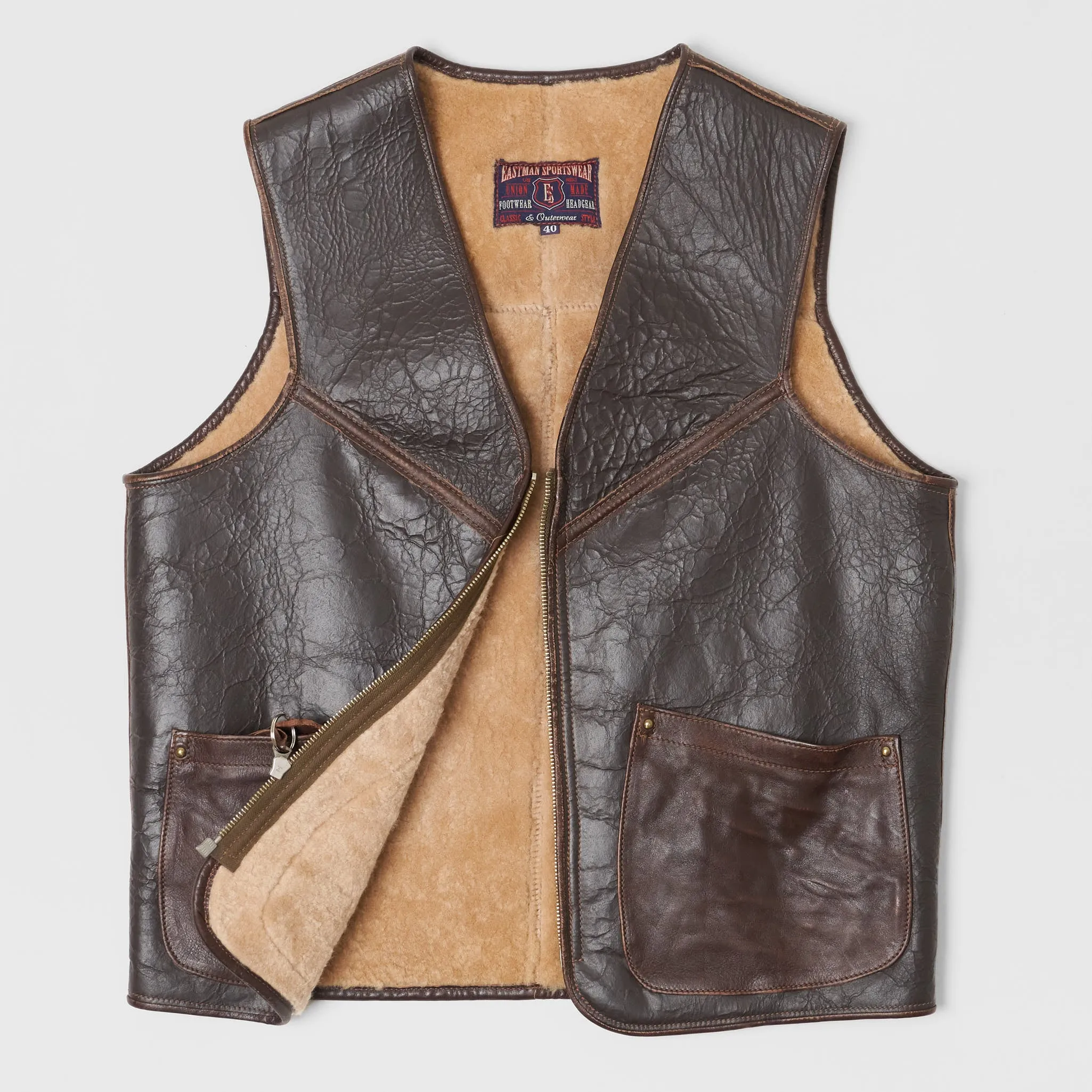 Eastman Shearling Biker Vest Dark Brown