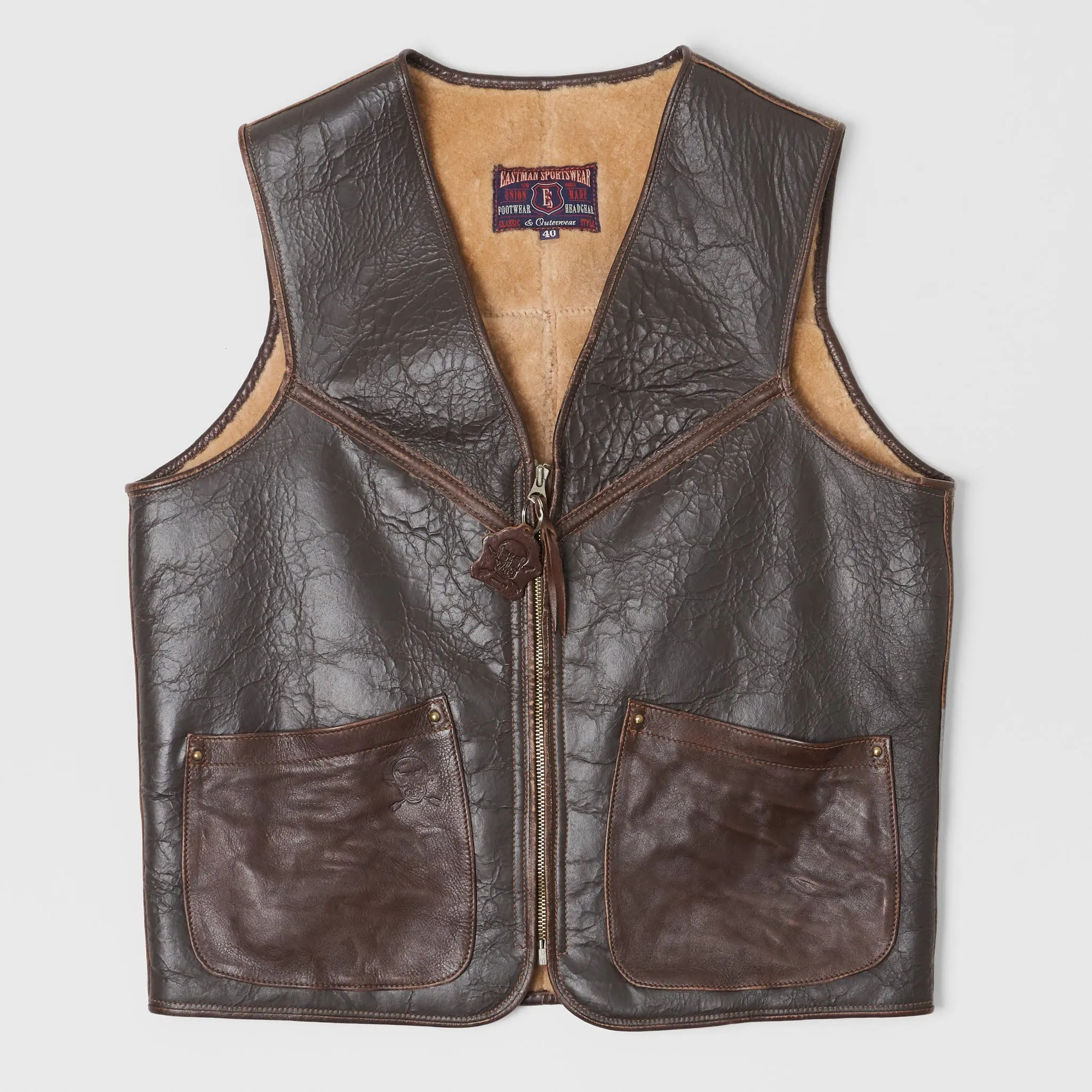 Eastman Shearling Biker Vest Dark Brown