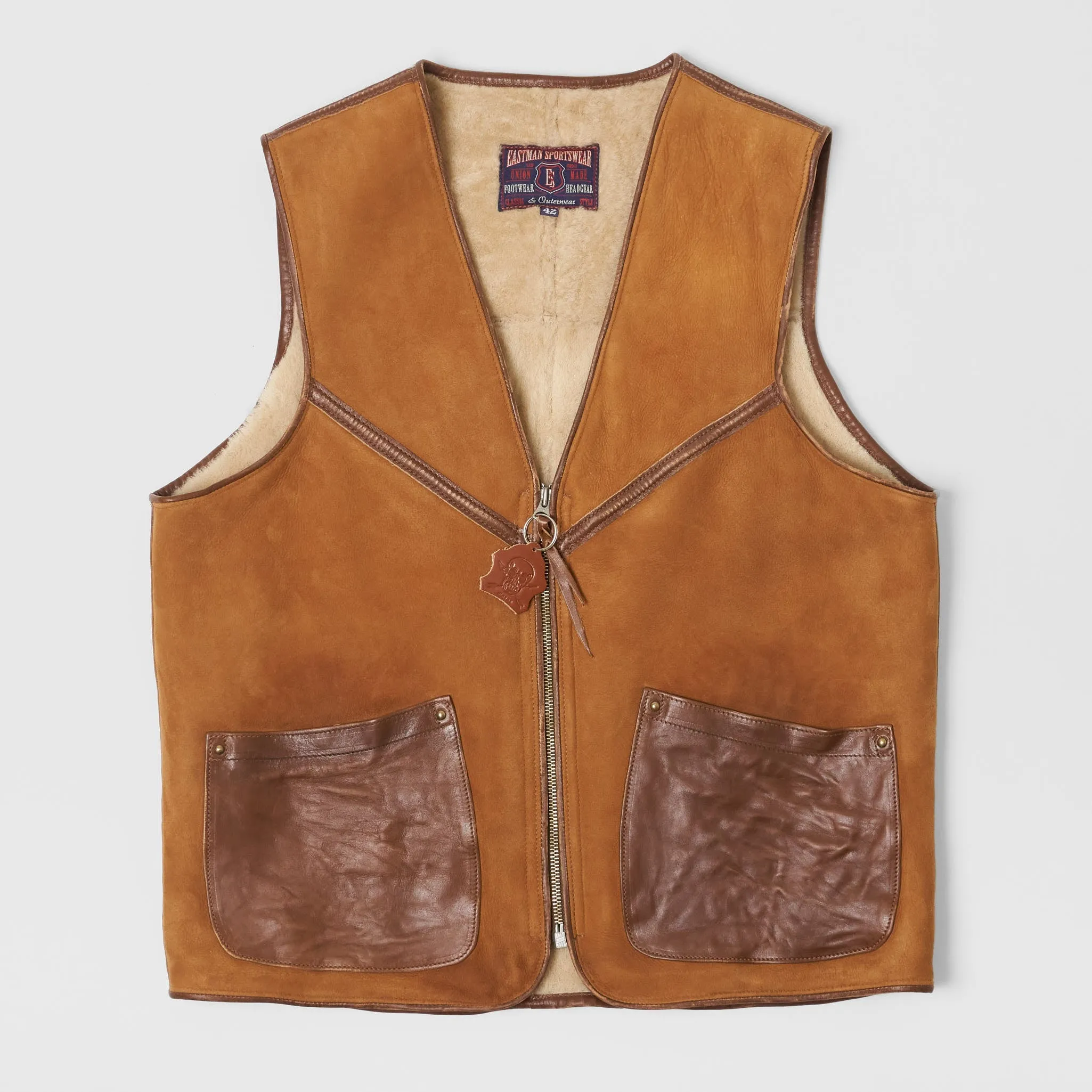 Eastman Shearling Biker Vest Natural