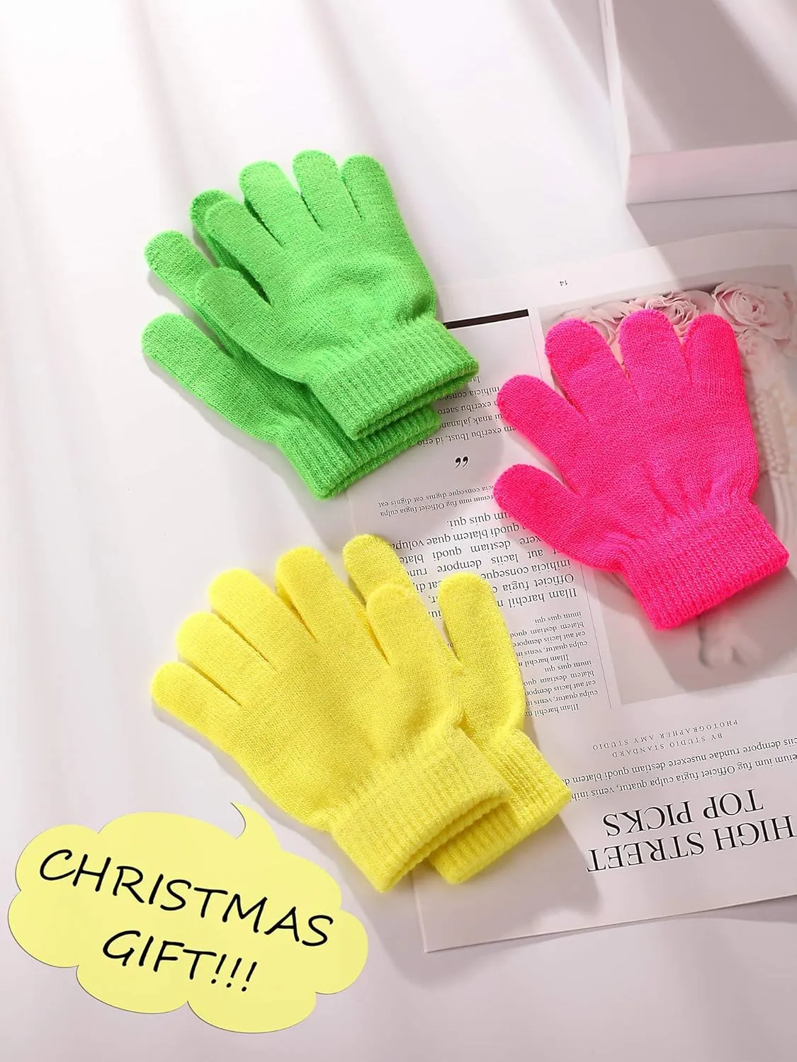 EBOOT 3 Pairs Kids Winter Knit Gloves Stretchy Full Finger Fluffy Mittens for Toddler Boys Girls 1-11 Years