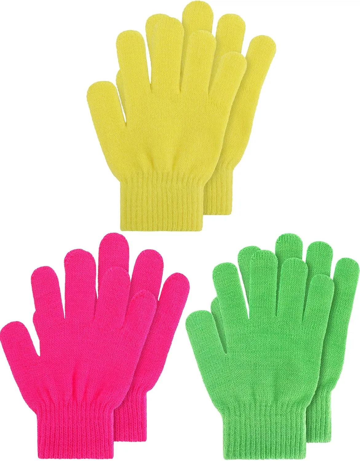 EBOOT 3 Pairs Kids Winter Knit Gloves Stretchy Full Finger Fluffy Mittens for Toddler Boys Girls 1-11 Years