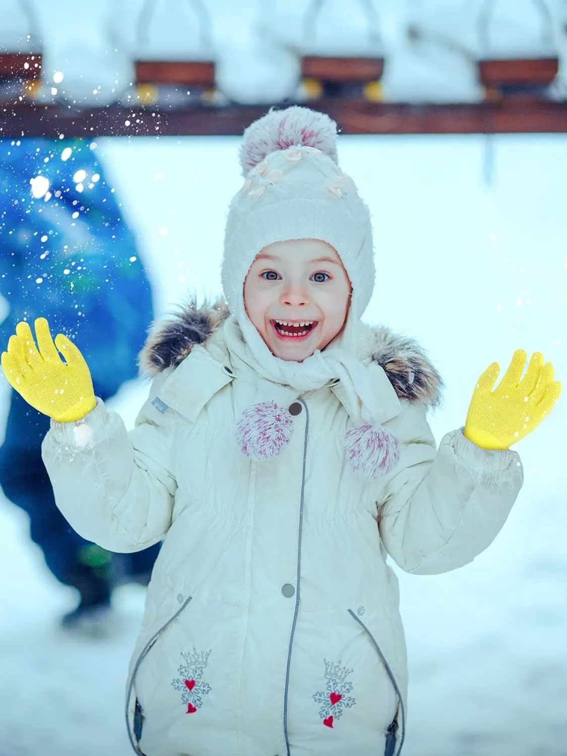 EBOOT 3 Pairs Kids Winter Knit Gloves Stretchy Full Finger Fluffy Mittens for Toddler Boys Girls 1-11 Years