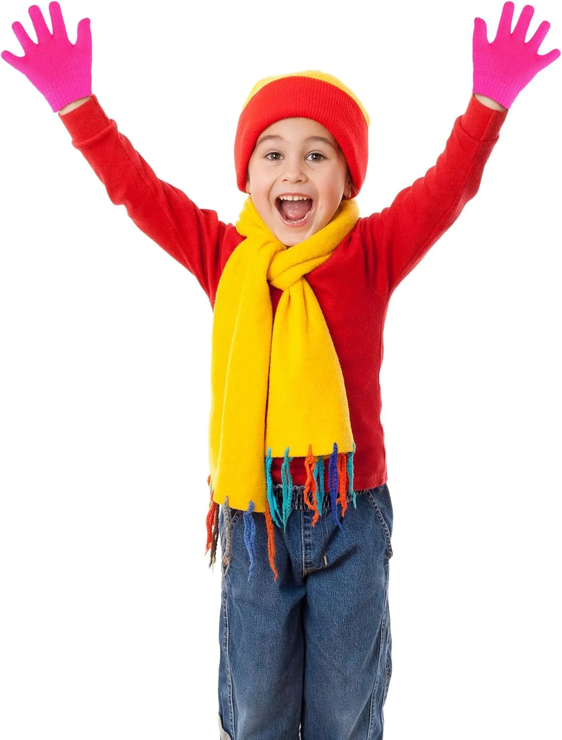 EBOOT 3 Pairs Kids Winter Knit Gloves Stretchy Full Finger Fluffy Mittens for Toddler Boys Girls 1-11 Years