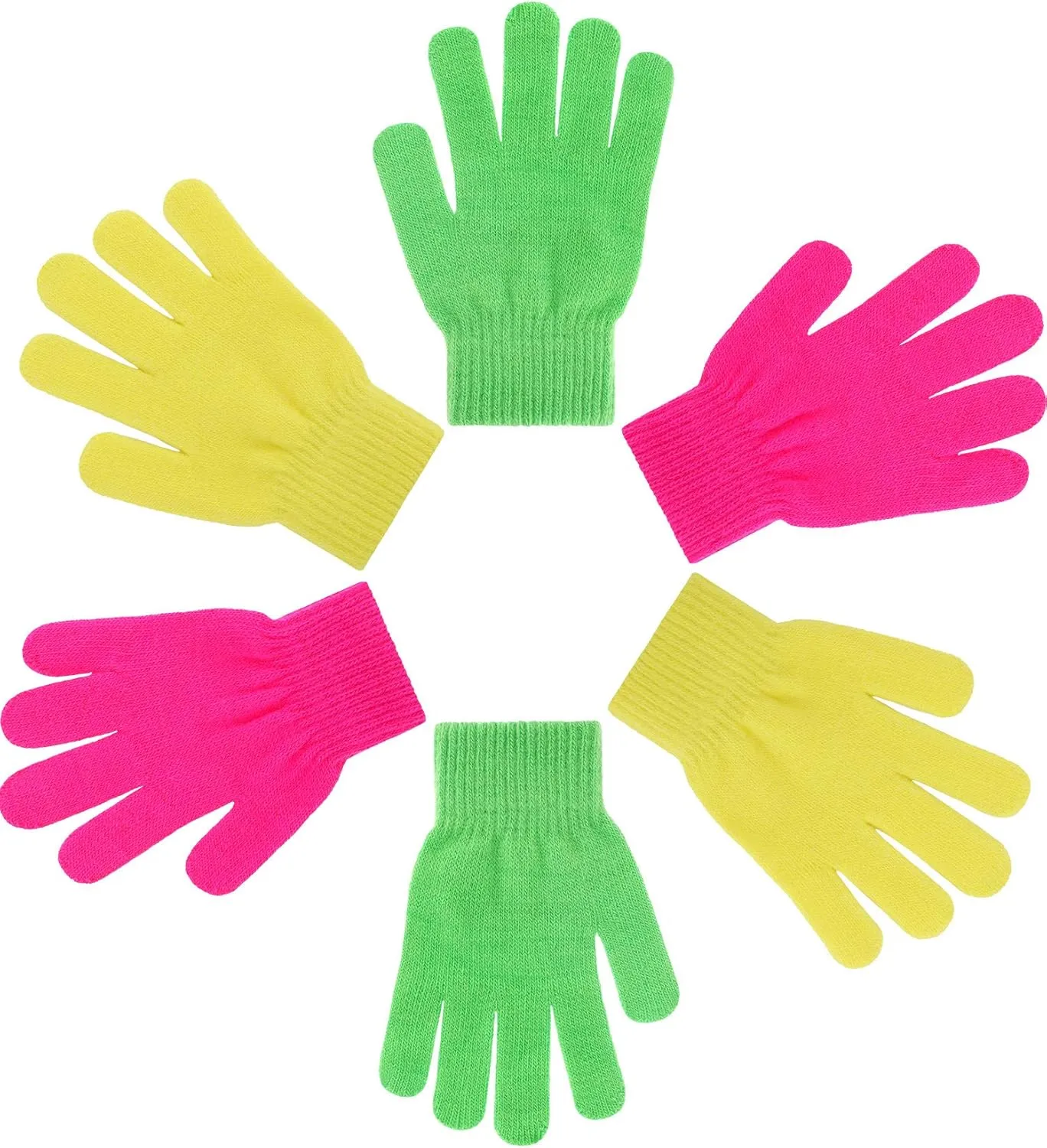 EBOOT 3 Pairs Kids Winter Knit Gloves Stretchy Full Finger Fluffy Mittens for Toddler Boys Girls 1-11 Years