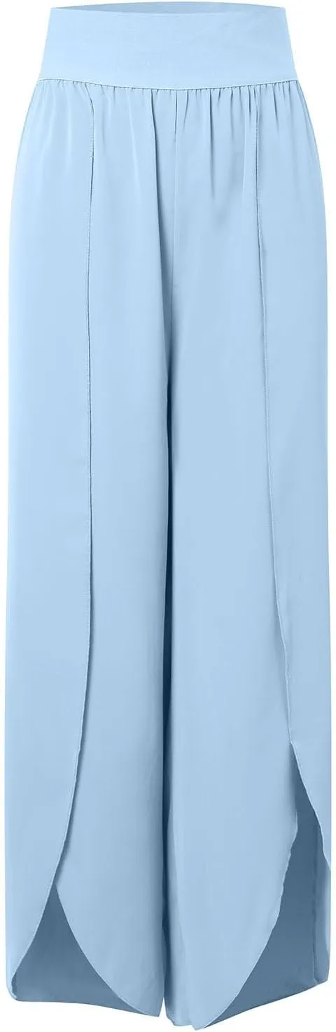 Flowy Wide Leg Pants for Women High Waisted Split Yoga Pants Loose Casual Palazzo Pants Stretch Dress Lounge Beach Pants