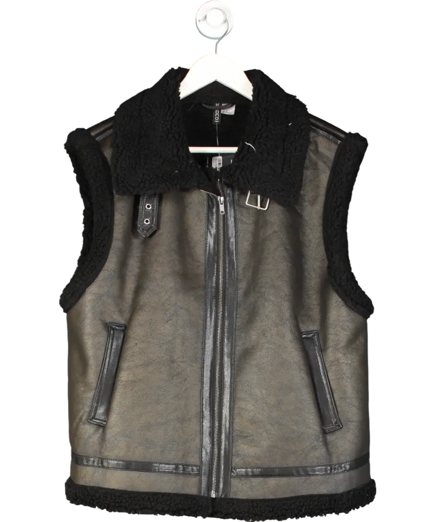 H&M Black Faux Leather & Shearling Gilet UK L