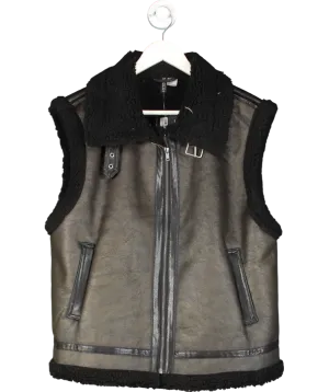 H&M Black Faux Leather & Shearling Gilet UK L