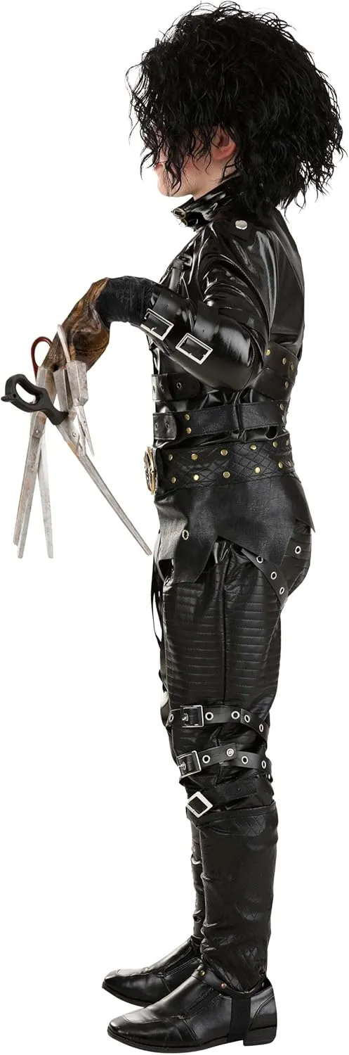 Kids Edward Scissorhands Costume | Boys Movie Character Complete Halloween Outfit: Shirt, Pants, Scissor Gloves, Wig