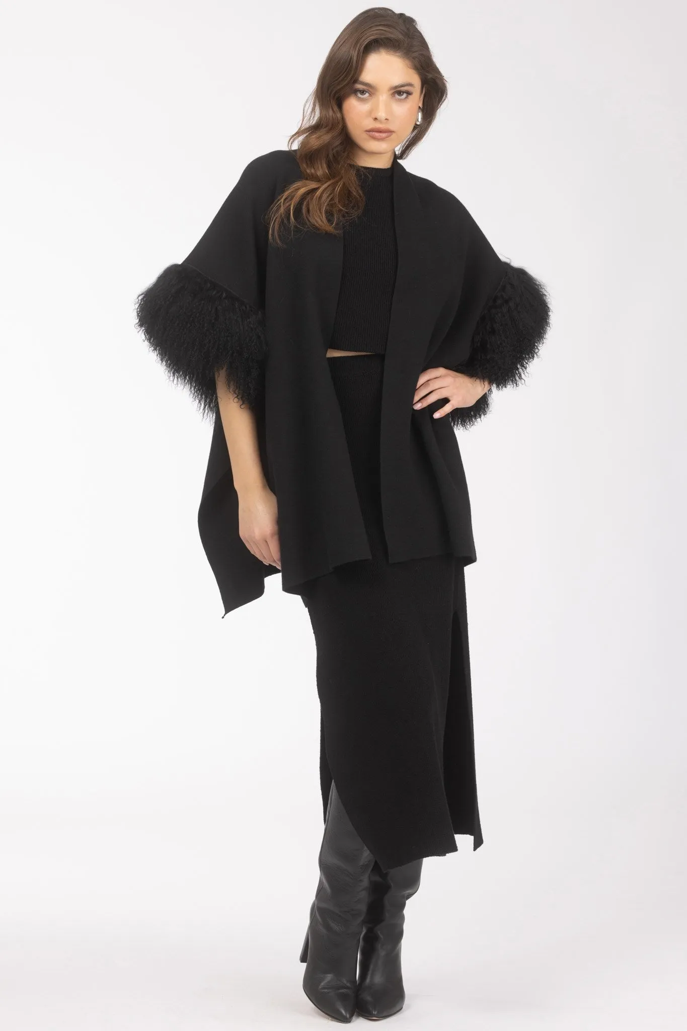 Knit Vest With Select Mongolian Shearling Lamb Trim (Tg)