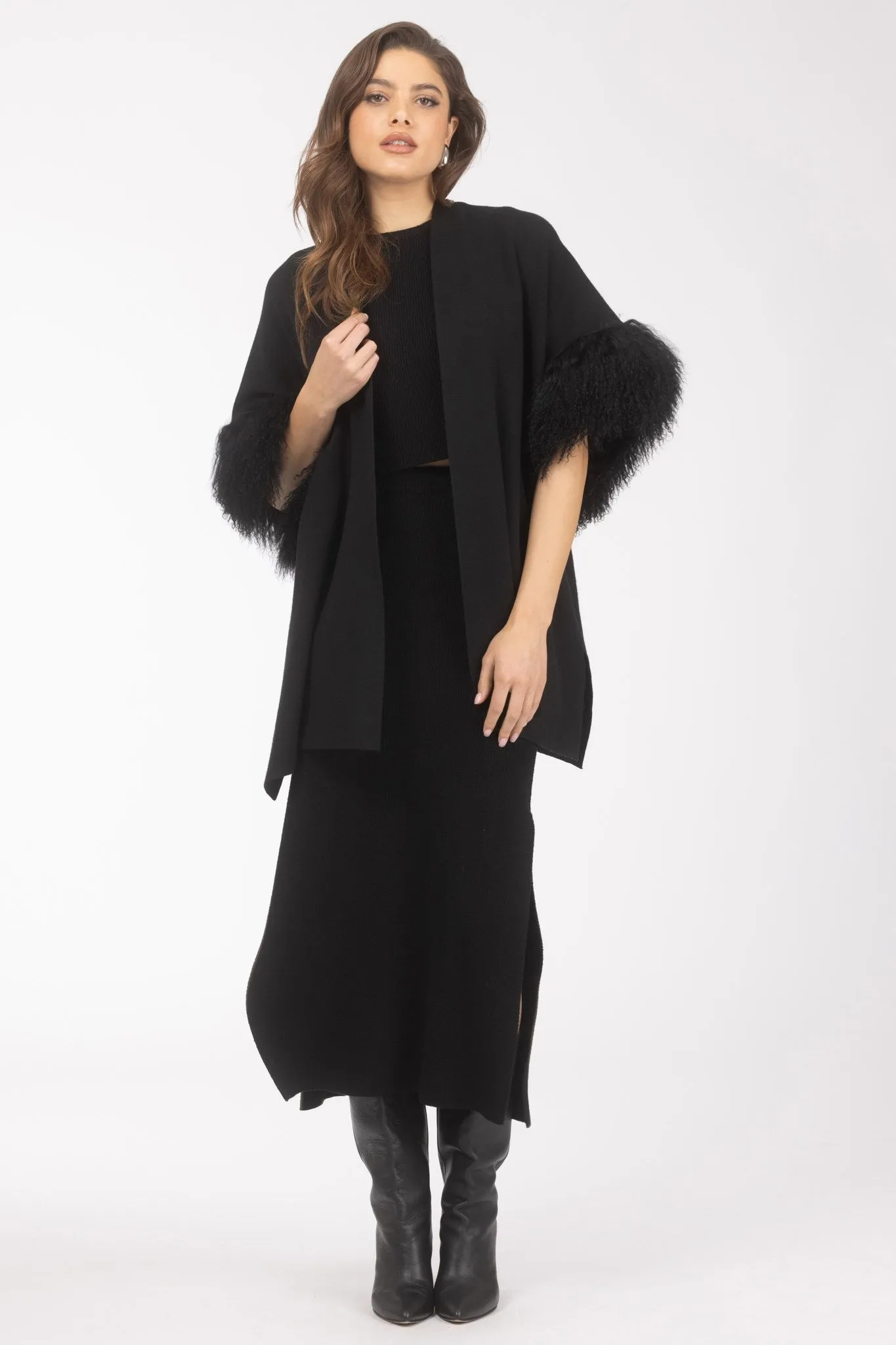 Knit Vest With Select Mongolian Shearling Lamb Trim (Tg)