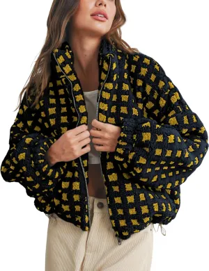 Lianlive Women Winter Fleece Jacket Long Sleeve Zip Up Fuzzy Sherpa Coats Womens Warm Outwear with Pockets