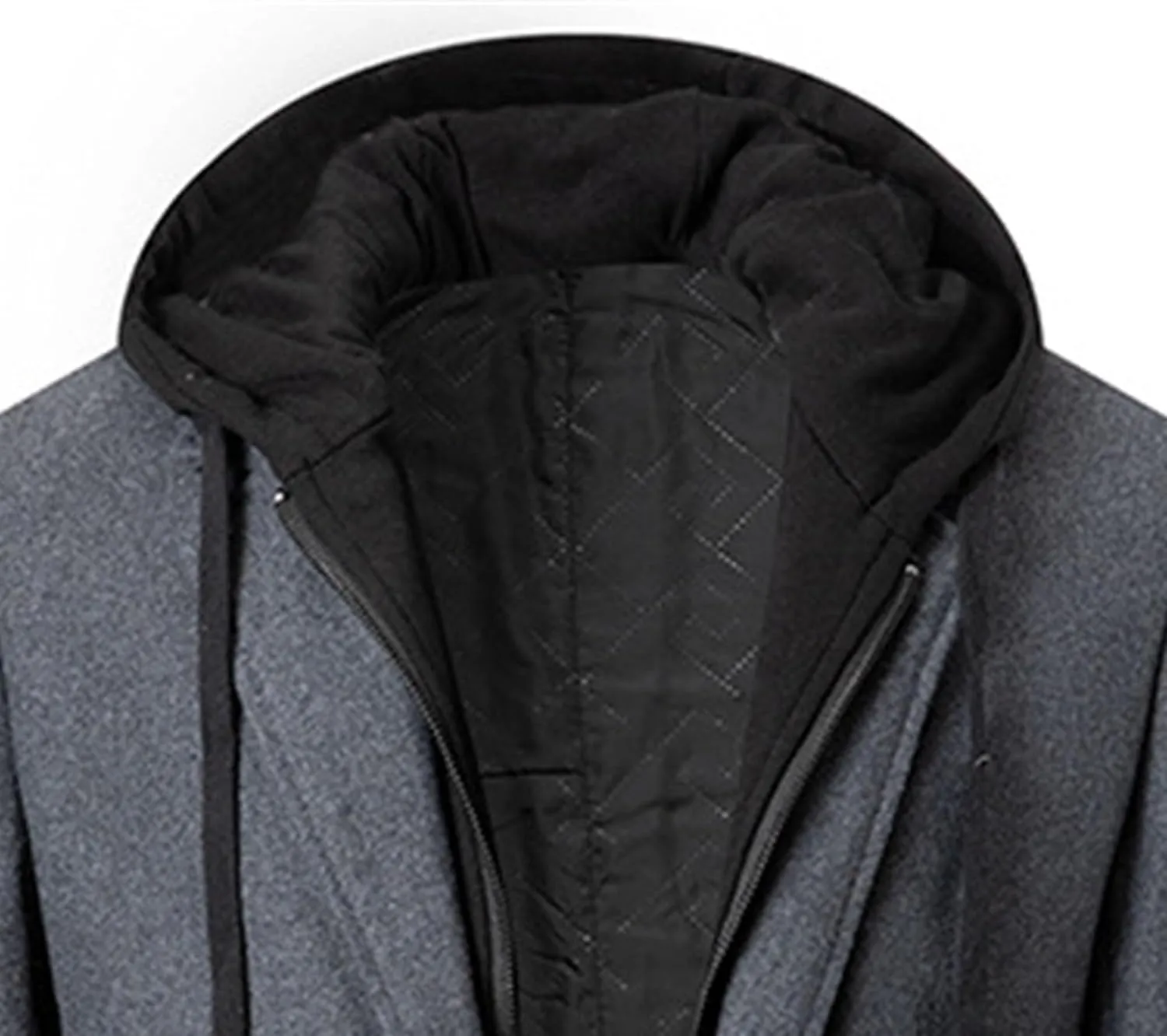 Maiyifu-GJ Men's Removable Hooded Wool Blend Overcoat Winter Single Breasted Trench Coats Casual Warm Classic Pea Jacket