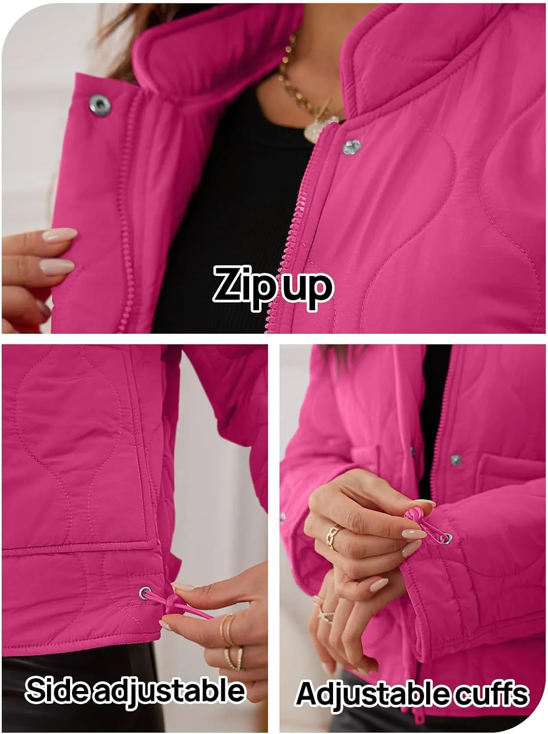 MEROKEETY Women's Cropped Zip-Up Bomber Jackets Warm Quilted Long Sleeve Stand Neck Winter Coats