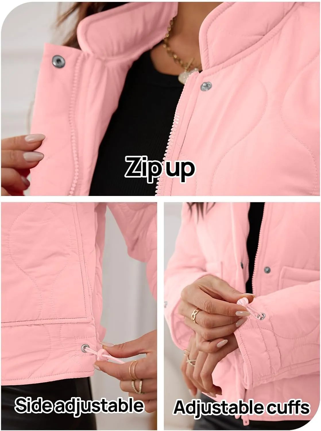 MEROKEETY Women's Cropped Zip-Up Bomber Jackets Warm Quilted Long Sleeve Stand Neck Winter Coats