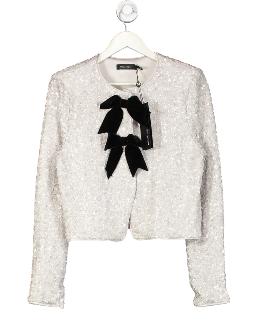 Mint Velvet Grey Sequin Bow Jacket UK M