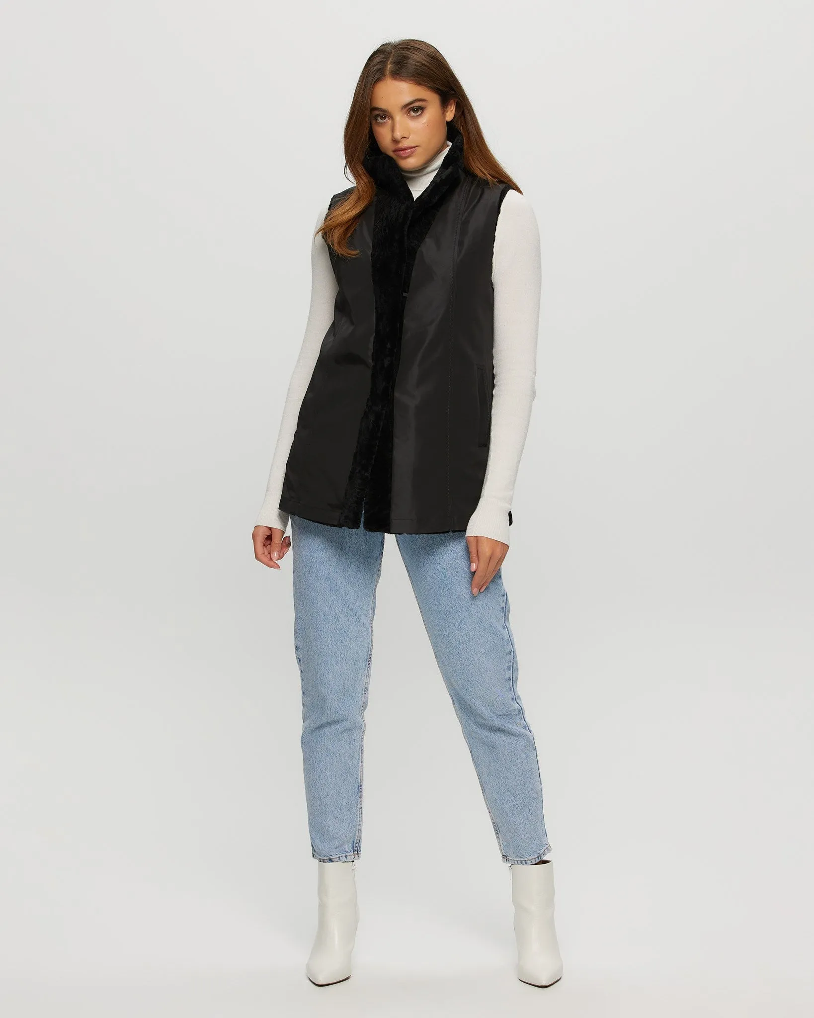 Select Shearling Lamb Vest Reversible To Taffeta