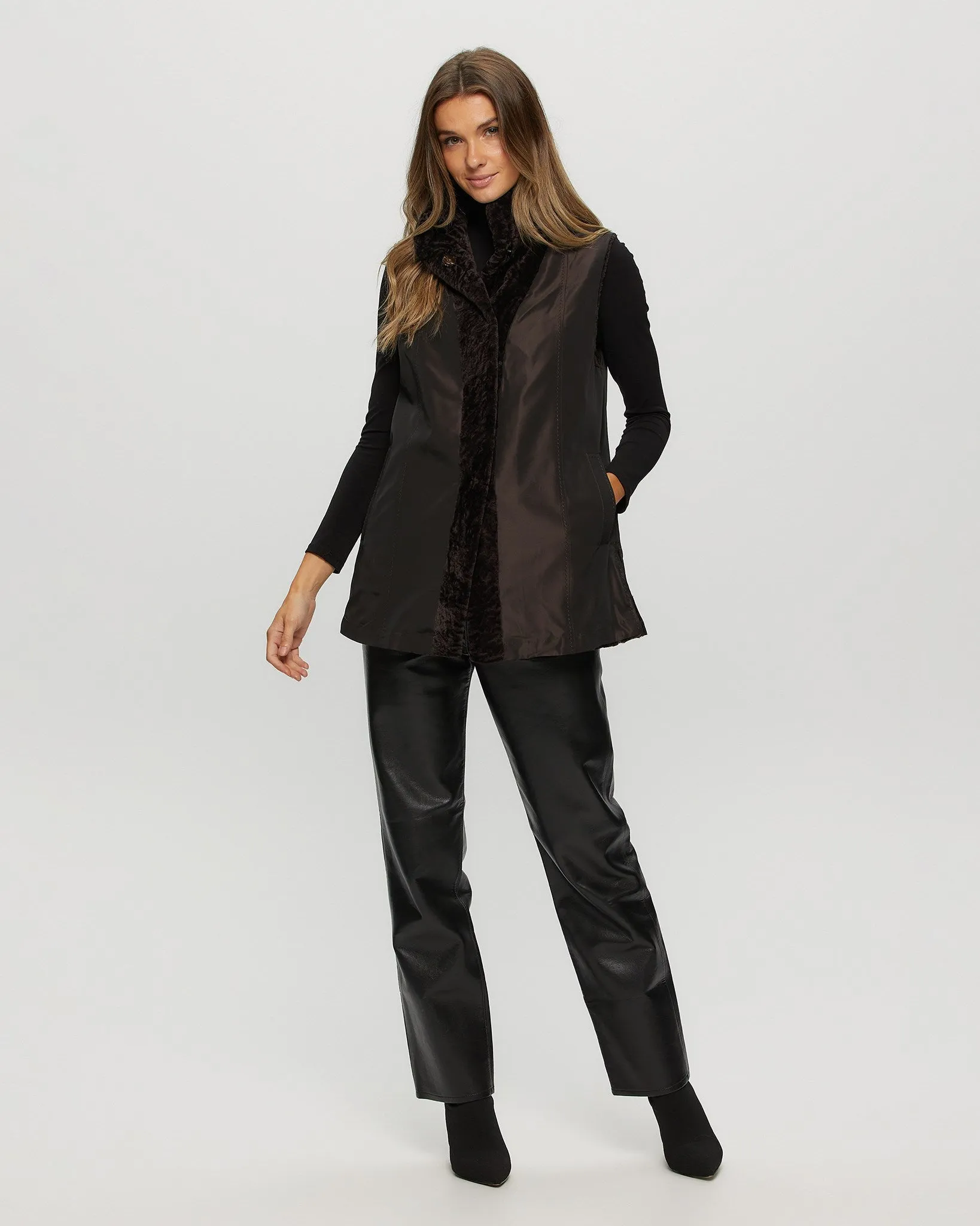 Select Shearling Lamb Vest Reversible To Taffeta