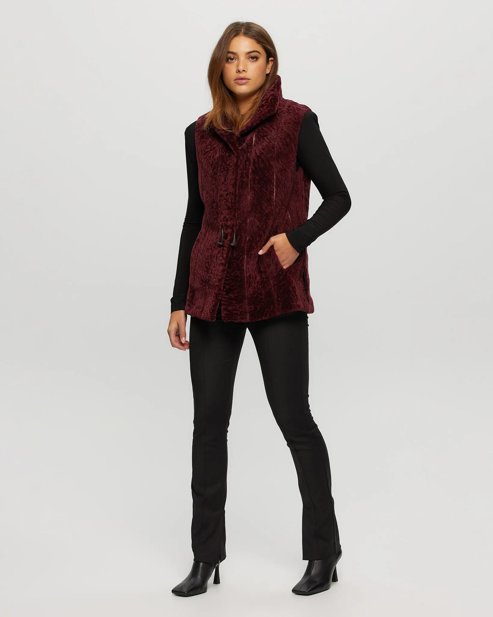 Select Shearling Lamb Vest Reversible To Taffeta