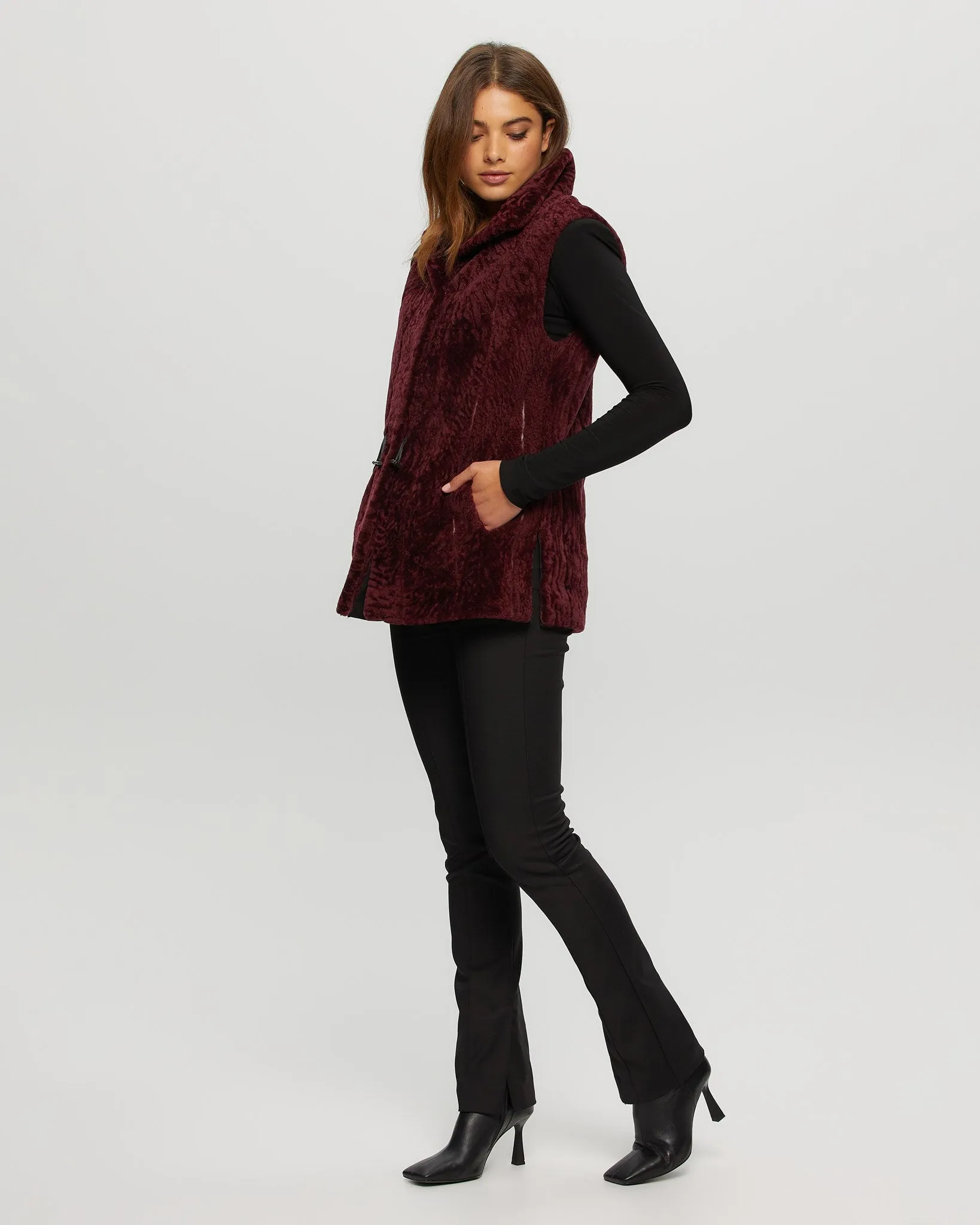 Select Shearling Lamb Vest Reversible To Taffeta