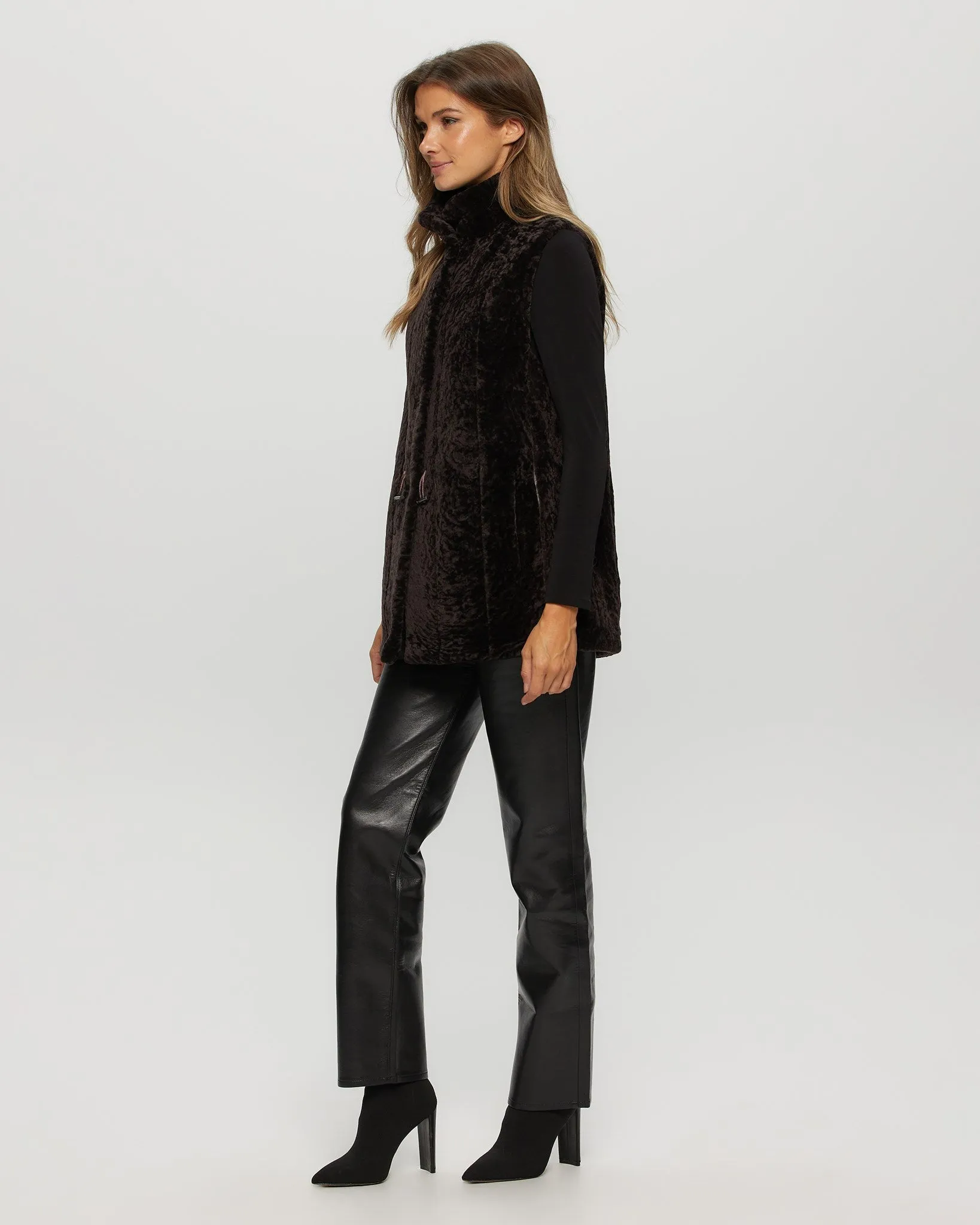 Select Shearling Lamb Vest Reversible To Taffeta