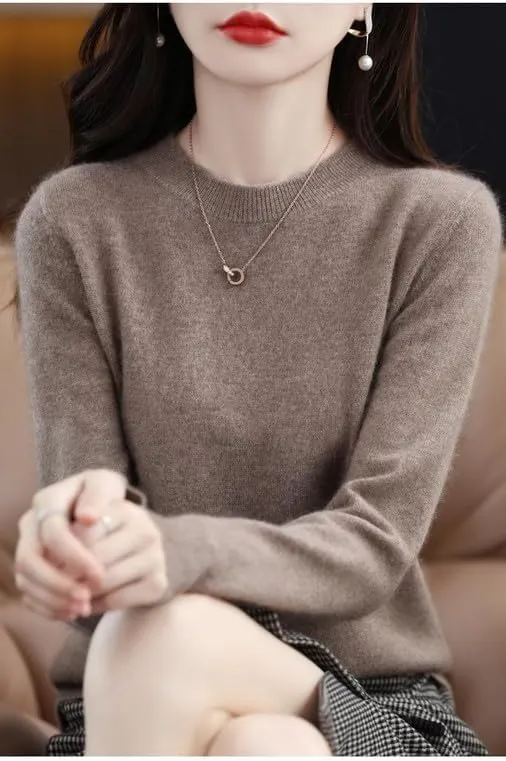 Shanghai Story 100% Merino Wool Sweater Women Fall Winter Warm Knitted Pullover Crewneck Long Sleeve Sweater