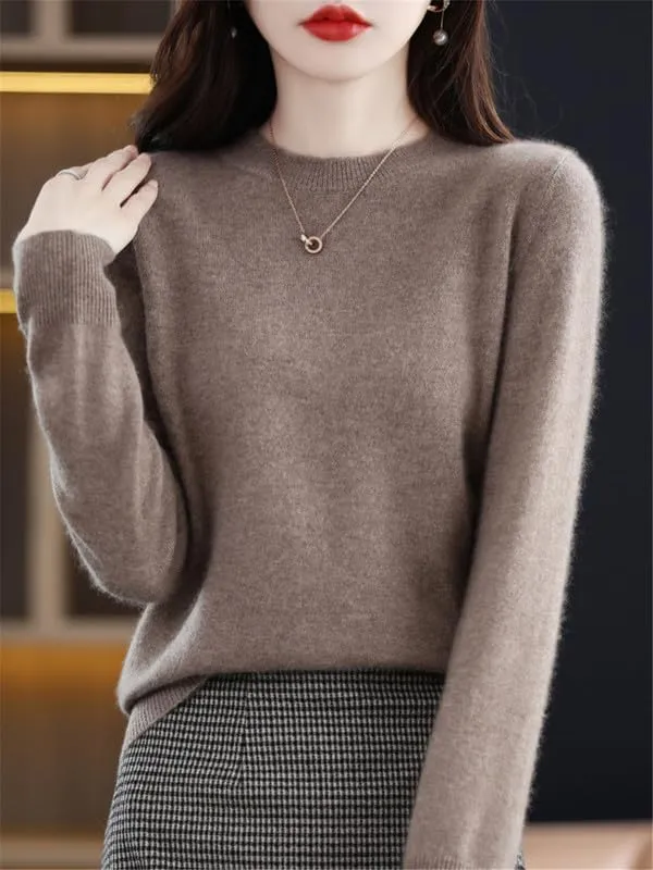 Shanghai Story 100% Merino Wool Sweater Women Fall Winter Warm Knitted Pullover Crewneck Long Sleeve Sweater