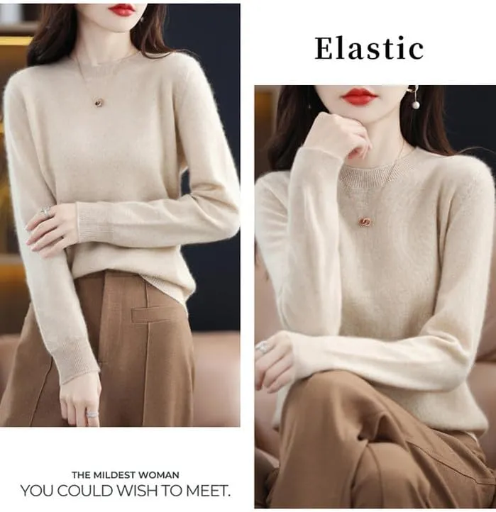 Shanghai Story 100% Merino Wool Sweater Women Fall Winter Warm Knitted Pullover Crewneck Long Sleeve Sweater