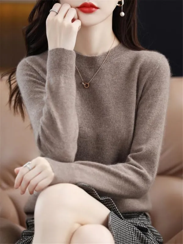 Shanghai Story 100% Merino Wool Sweater Women Fall Winter Warm Knitted Pullover Crewneck Long Sleeve Sweater