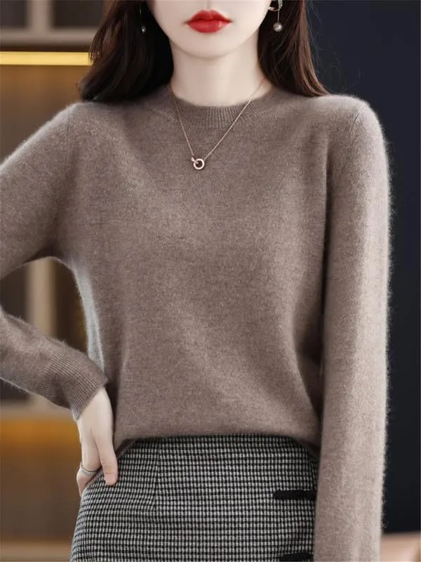 Shanghai Story 100% Merino Wool Sweater Women Fall Winter Warm Knitted Pullover Crewneck Long Sleeve Sweater