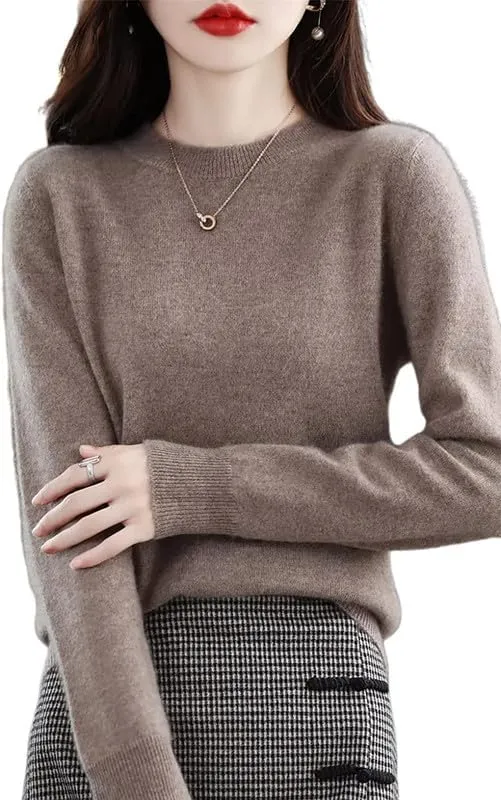 Shanghai Story 100% Merino Wool Sweater Women Fall Winter Warm Knitted Pullover Crewneck Long Sleeve Sweater