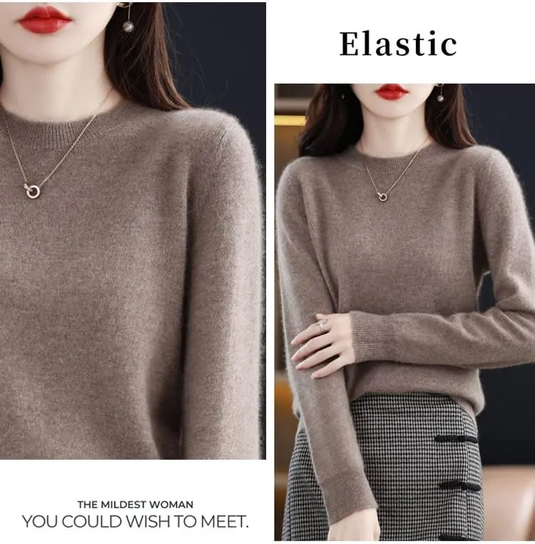 Shanghai Story 100% Merino Wool Sweater Women Fall Winter Warm Knitted Pullover Crewneck Long Sleeve Sweater