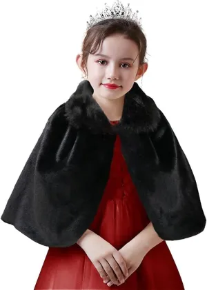 SK Studio Girls Faux Fur Wraps Shawl Girl Bolero Shrug Princess Cape Party Dress Up Jacket, White