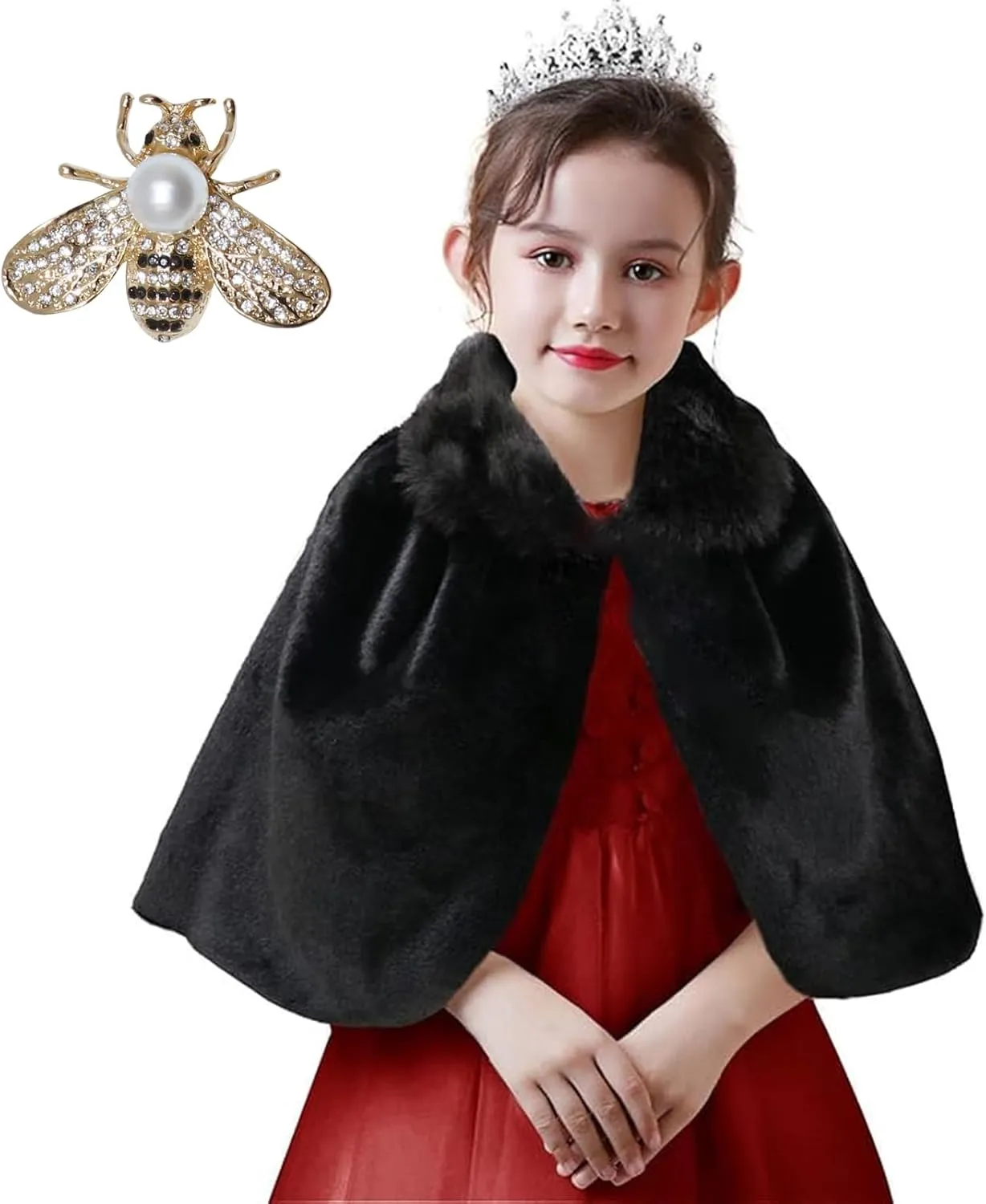 SK Studio Girls Faux Fur Wraps Shawl Girl Bolero Shrug Princess Cape Party Dress Up Jacket, White