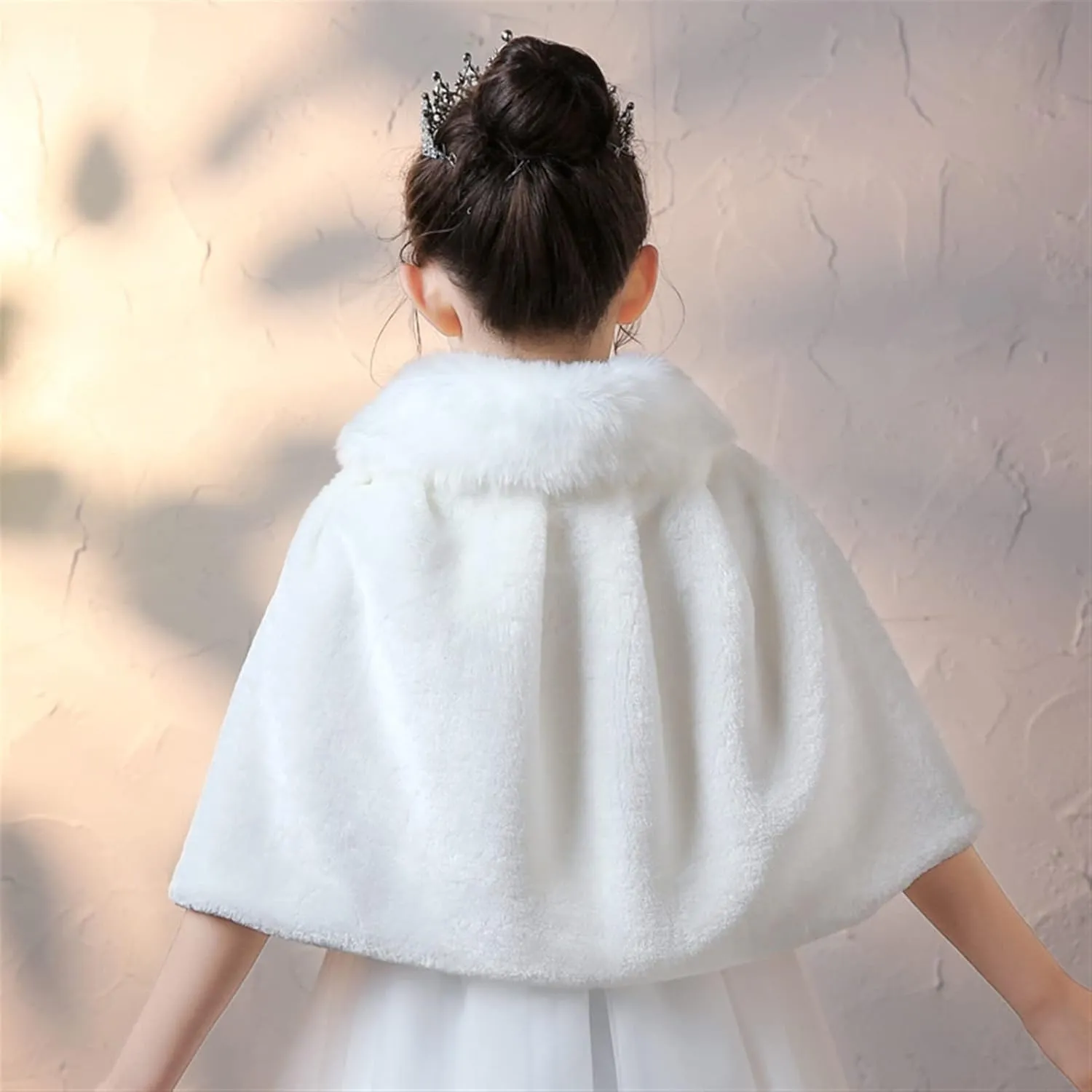 SK Studio Girls Faux Fur Wraps Shawl Girl Bolero Shrug Princess Cape Party Dress Up Jacket, White