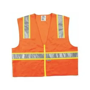 SURVOM MCR Class 2,Polyester Safety Vest,3" Lime/2" Silver Stripe,Orange